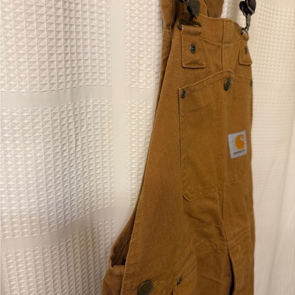 Carhartt Canvas Cargo Dark Tan Bib Carpenter Overalls Youth Boys Sz 10 - Picture 6 of 16
